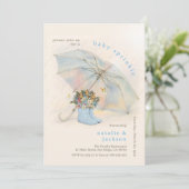 Pastelparaplu Floral Blue Boots Baby Sprinkle Kaart (Staand voorkant)