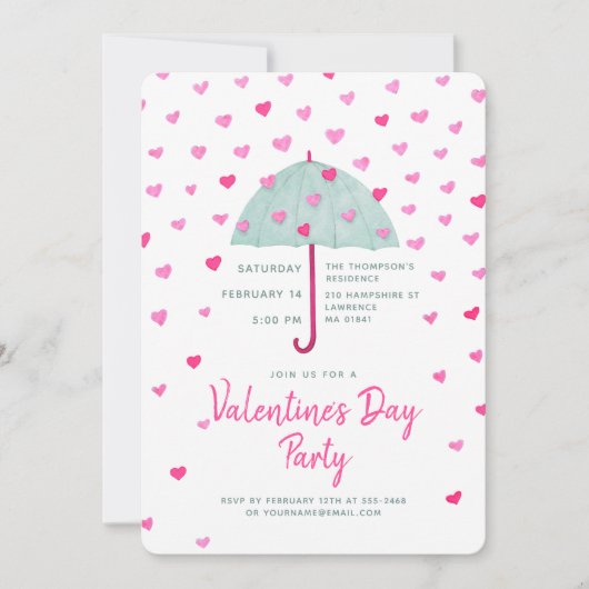 Pastelparaplu Hearts Rain Invitation Kaart (Voorkant)