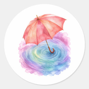 Pastelparaplu Waterverf Kunst Regengolfjes Ronde Sticker