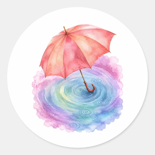 Pastelparaplu Waterverf Kunst Regengolfjes Ronde Sticker (Voorkant)