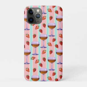 Pastelpatroon met wijnglazen en aardbeien Case-Mate iPhone case