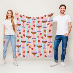Pastelpatroon met wijnglazen en aardbeien fleece deken