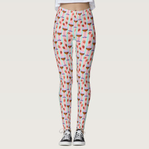 Pastelpatroon met wijnglazen en aardbeien leggings