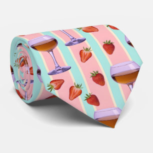 Pastelpatroon met wijnglazen en aardbeien stropdas