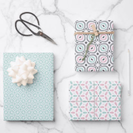 Pastelpatroon van roze, mint, grijze geometrische  inpakpapier vel
