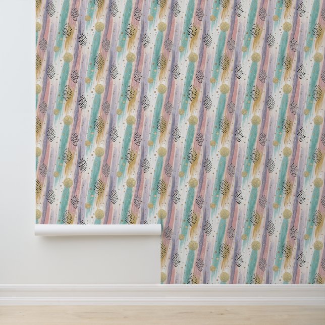 Pastelpenseelstreek & Goud Geometrisch Abstract Behang (Applicatie)