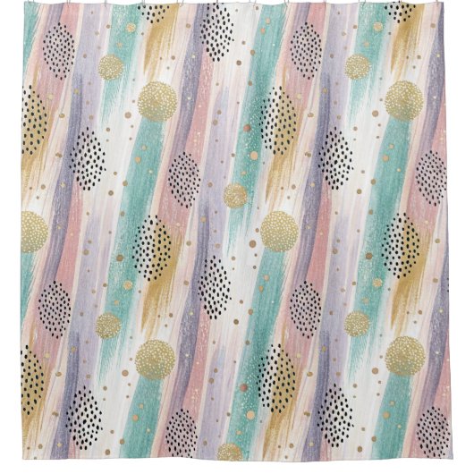 Pastelpenseelstreek & Goud Geometrisch Abstract Douchegordijn (Voorkant)