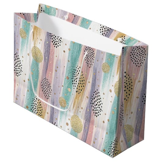 Pastelpenseelstreek & Goud Geometrisch Abstract Groot Cadeauzakje (Voorkant Gekanteld)