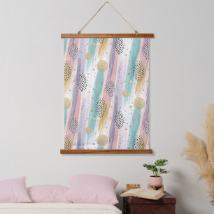 Pastelpenseelstreek & Goud Geometrisch Abstract Hangend Wandkleed
