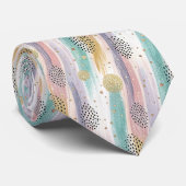 Pastelpenseelstreek & Goud Geometrisch Abstract Stropdas (Opgerold)