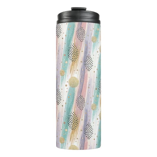 Pastelpenseelstreek & Goud Geometrisch Abstract Thermosbeker (Voorkant)