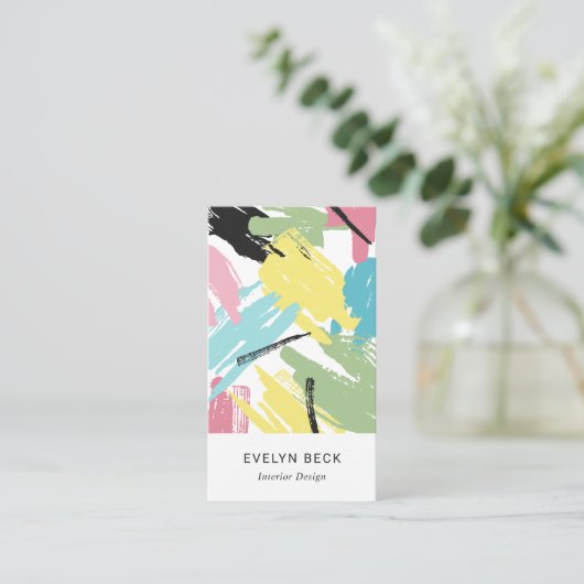 Pastelpenseelstreken - Abstract patroon Visitekaartje (Staand voorkant)