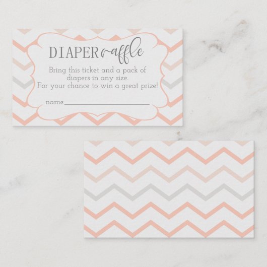 Pastelperzik en grijze Zig Zag Luier Raffle Informatiekaartje (Voorkant / Achterkant)