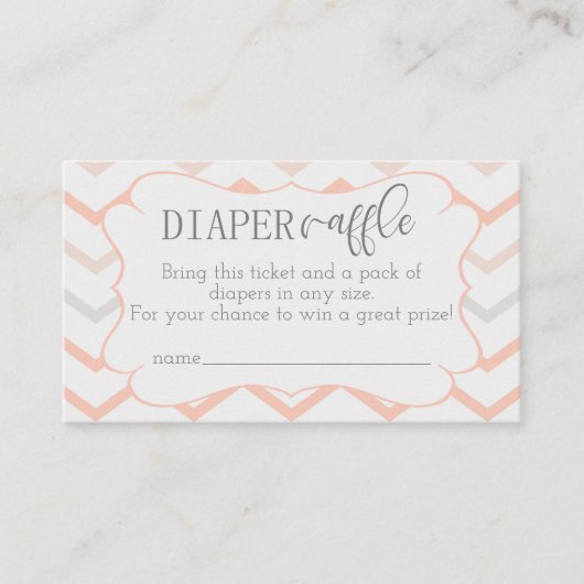 Pastelperzik en grijze Zig Zag Luier Raffle Informatiekaartje (Voorkant)
