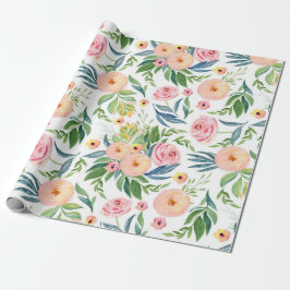 Pastelperzik en roze pinda's lush spring bloemen cadeaupapier