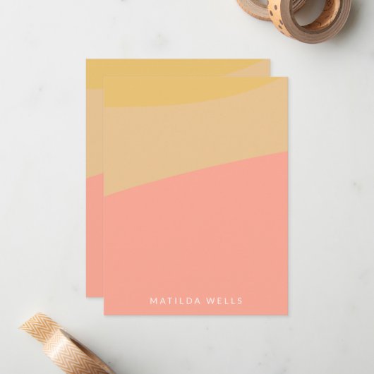 Pastelperzik geel Gepersonaliseerde naam briefpapi Notitiekaartje (Voorkant / Achterkant in situ)