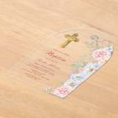 Pastelpioenen boogdoop acryl uitnodigingen (Laagn)