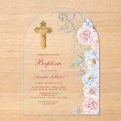 Pastelpioenen boogdoop acryl uitnodigingen (Voorkant)