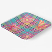 Pastelplaid met vlinders en vierkante bloemen papieren bordje (Gebogen)