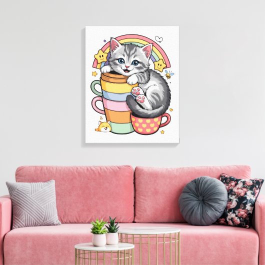 Pastelpoten & regenboogsloepen canvas afdruk (Insitu (Woonkamer))