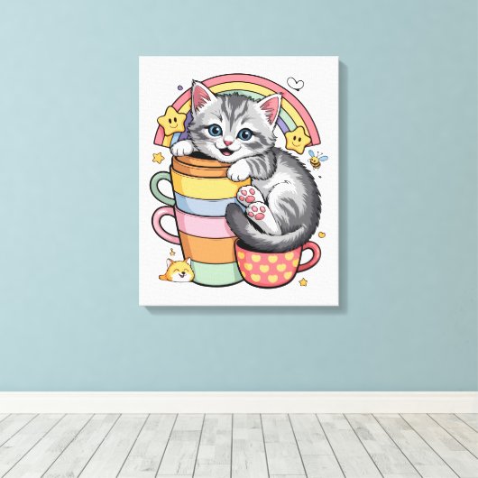 Pastelpoten & regenboogsloepen canvas afdruk (Insitu (Houten vloer))