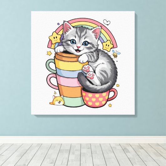 Pastelpoten & regenboogsloepen canvas afdruk (Insitu (Houten vloer))