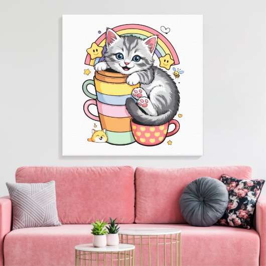 Pastelpoten & regenboogsloepen canvas afdruk (Insitu (Woonkamer))