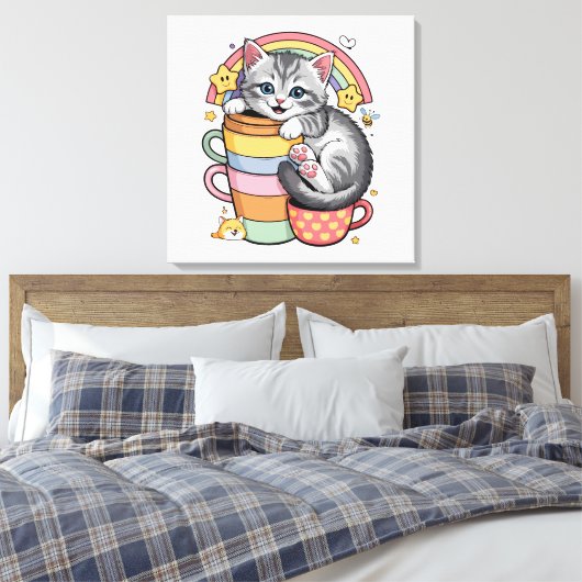 Pastelpoten & regenboogsloepen canvas afdruk (Insitu (Slaapkamer))