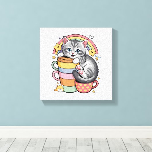 Pastelpoten & regenboogsloepen canvas afdruk (Insitu (Houten vloer))