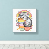 Pastelpoten & regenboogsloepen canvas afdruk (Insitu (Houten vloer))