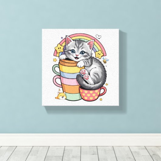 Pastelpoten & regenboogsloepen canvas afdruk (Insitu (Houten vloer))