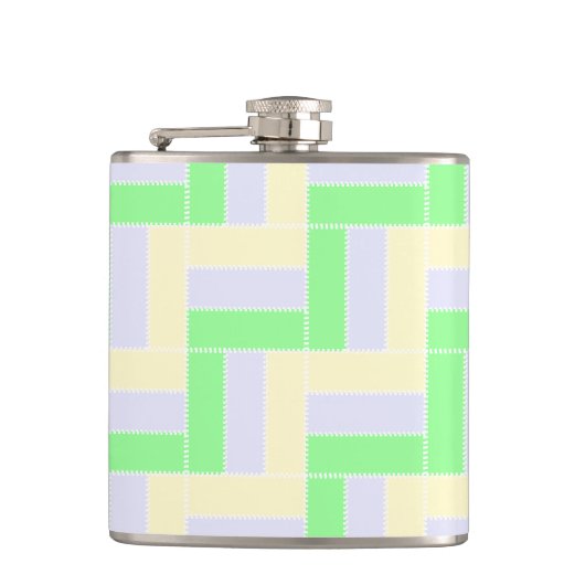 Pastelrechthoeken Patroon Witte stippellijnen Heupfles (Voorkant)