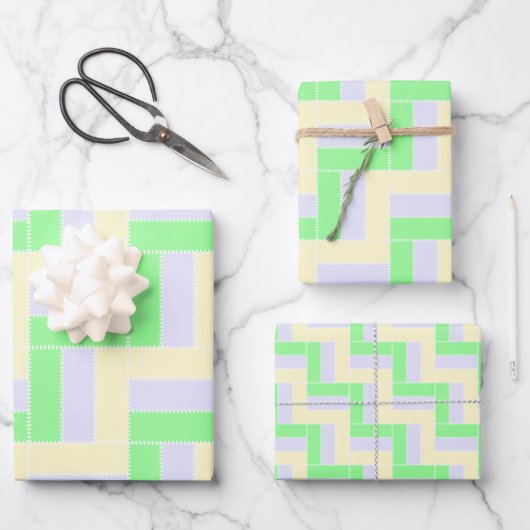 Pastelrechthoeken Patroon Witte stippellijnen Inpakpapier Vel (Voorkant)