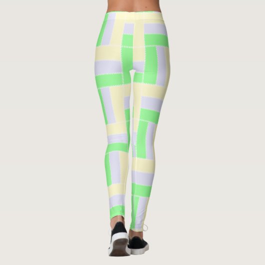 Pastelrechthoeken Patroon Witte stippellijnen Leggings (Achterkant)