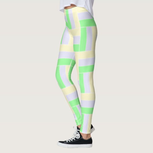 Pastelrechthoeken Patroon Witte stippellijnen Leggings (Links)