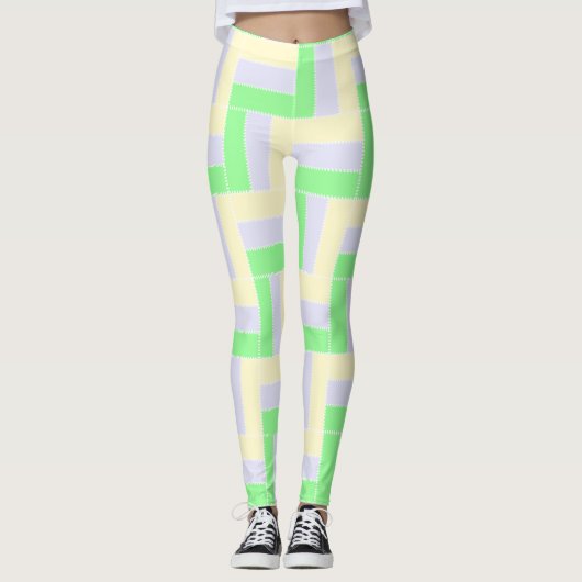 Pastelrechthoeken Patroon Witte stippellijnen Leggings (Voorkant)