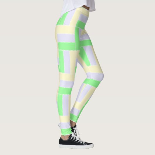 Pastelrechthoeken Patroon Witte stippellijnen Leggings (Rechts)