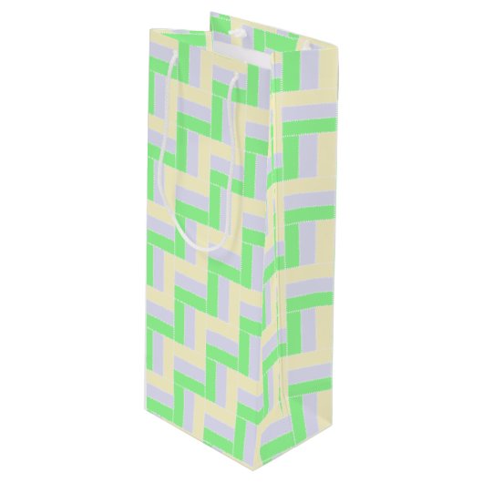 Pastelrechthoeken Patroon Witte stippellijnen Wijn Cadeautas (Voorkant Gekanteld)