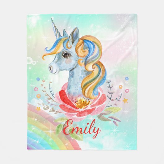 Pastelregenboog eenhoorn gepersonaliseerde fleece  (Voorkant)