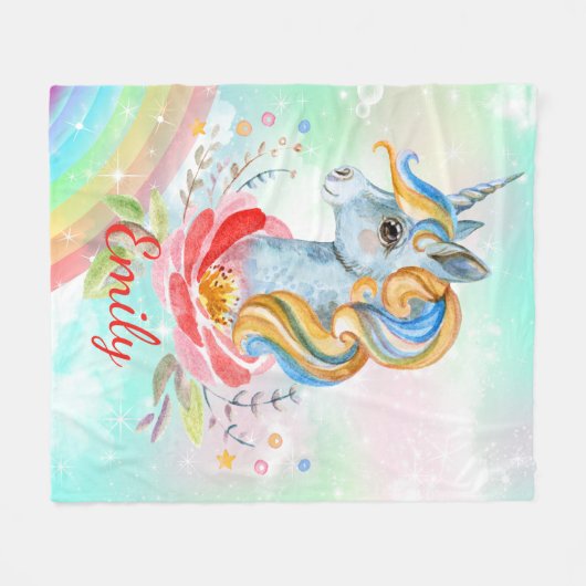 Pastelregenboog eenhoorn gepersonaliseerde fleece  (Voorkant (Horizontaal))