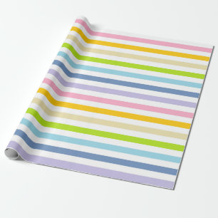 Pastelregenboog en witte strepen cadeaupapier