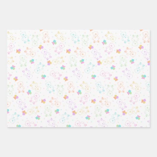 Pastelregenboog geworpen teddyberen met harten inpakpapier vel (Voorkant 3)