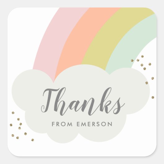 Pastelregenboog kinder bedankt voor je gunst vierkante sticker (Voorkant)