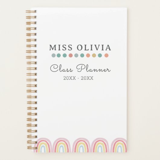 Pastelregenboog leraar planner | Aangepast cadeau (Voorkant)