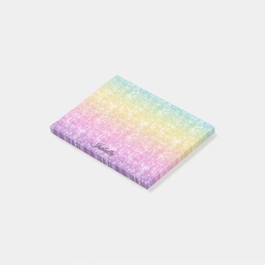 Pastelregenboog met naam in script op maat post-it® notes (Schuin)