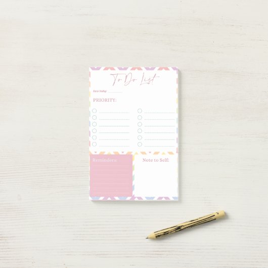 Pastelregenboog to-do lijst planner post-it® notes (Op bureau)
