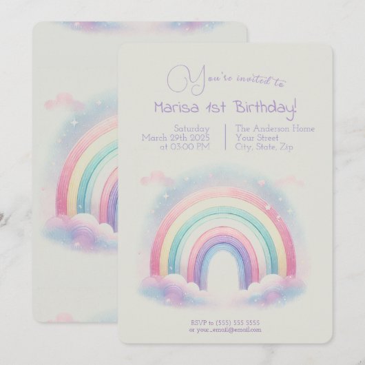 Pastelregenboog verjaardagsuitnodiging - Uitnodigi Kaart (Voorkant / Achterkant)