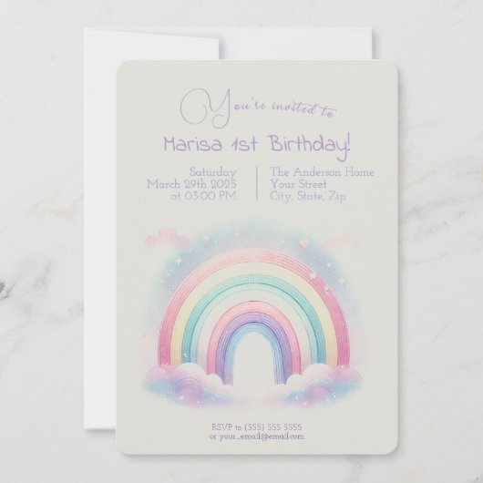 Pastelregenboog verjaardagsuitnodiging - Uitnodigi Kaart (Voorkant)