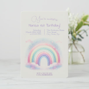 Pastelregenboog verjaardagsuitnodiging - Uitnodigi Kaart