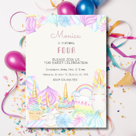 Pastelregenboog waterverf eenhoorn snoepjes verjaa kaart